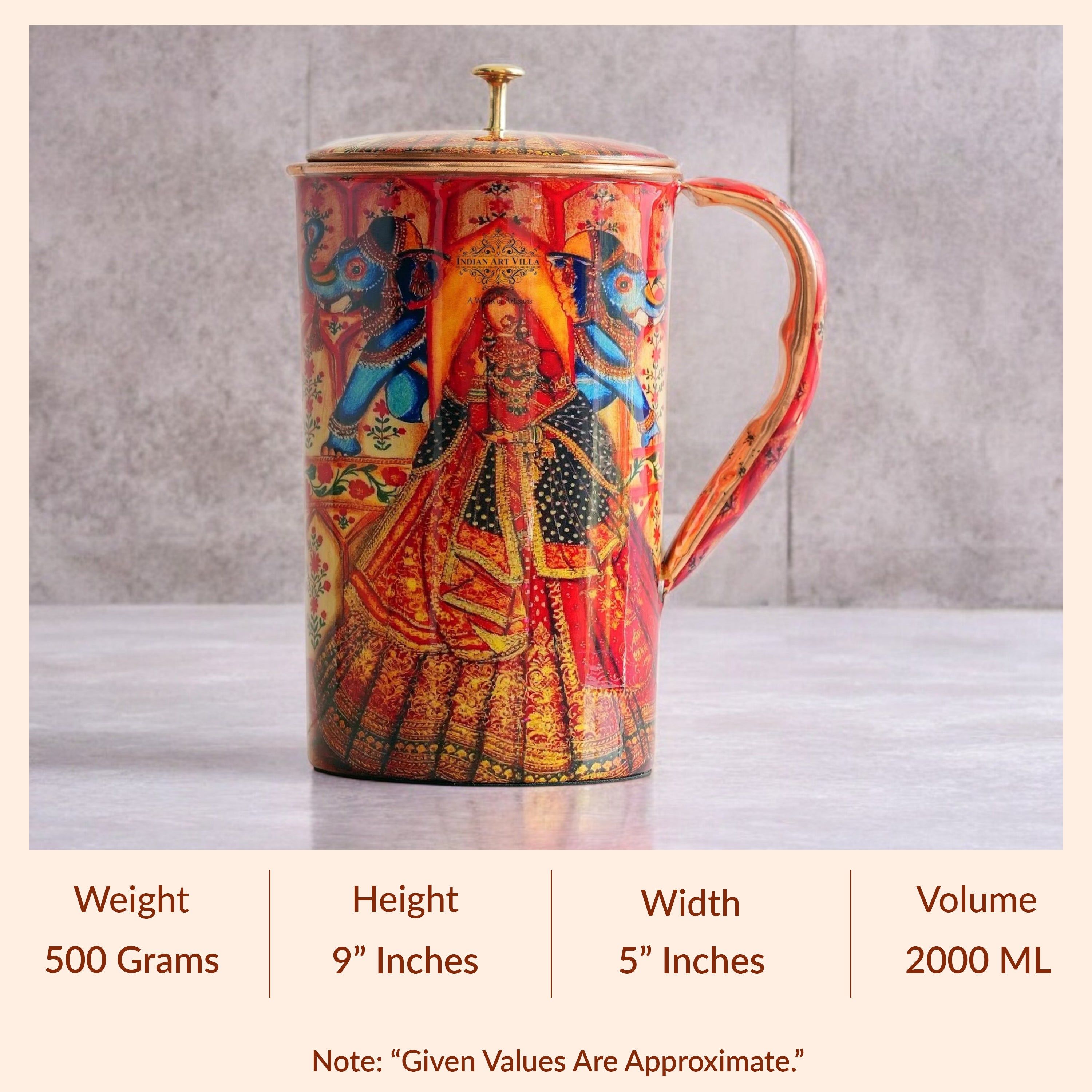 Pure copper printed jug padharo mhare desh design royalqueen, 2000 ML